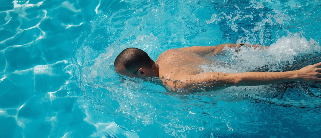 Man die zwemt in een openbaar zwembad